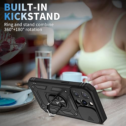 Miniatura 6 de Funda para iPhone 13 PRO, Funda de teléfono con soporte de anillo de rotación para Apple iPhone 13 PRO - Negro