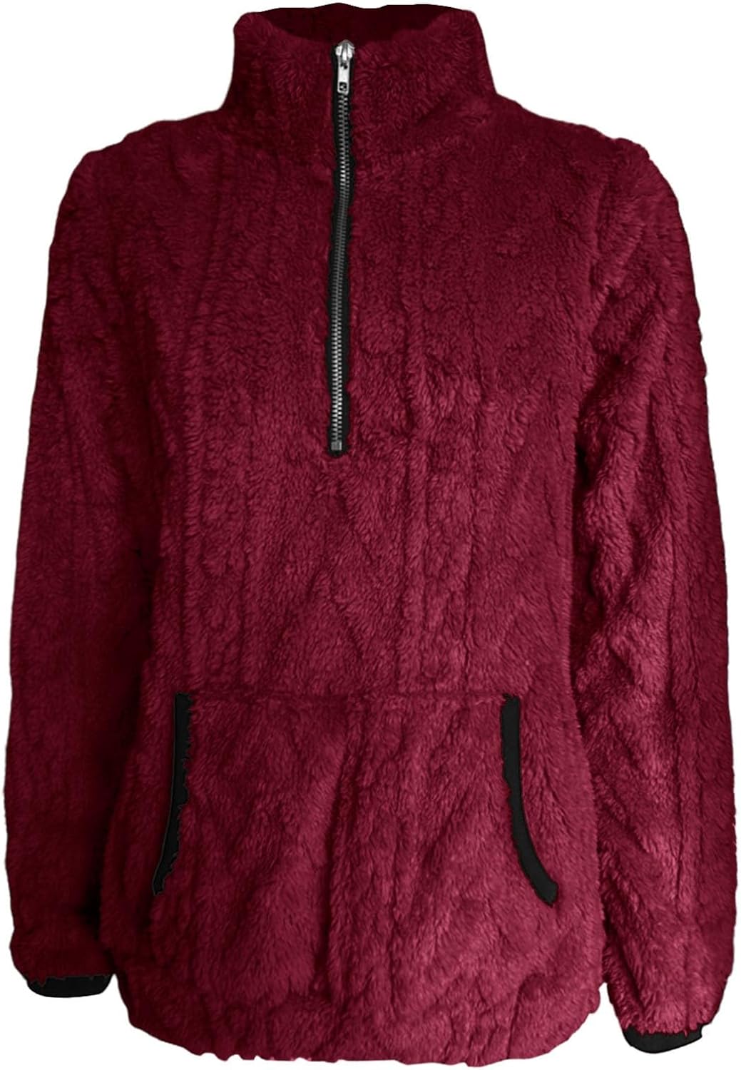 Women Sherpa Fleece Pullover Quarter Zip Long Sleeve Fluffy Soft Sweaters Jacket Plus Size Winter Coats with Pockets