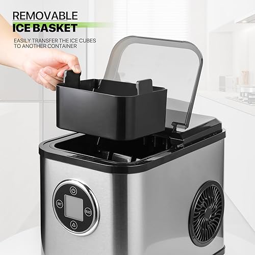 Miniatura 12 de Magshion Máquina de hielo compacta para encimera, 9 cubos listos en 10 minutos, salida diaria de 26 libras, máquina de hielo autolimpiante