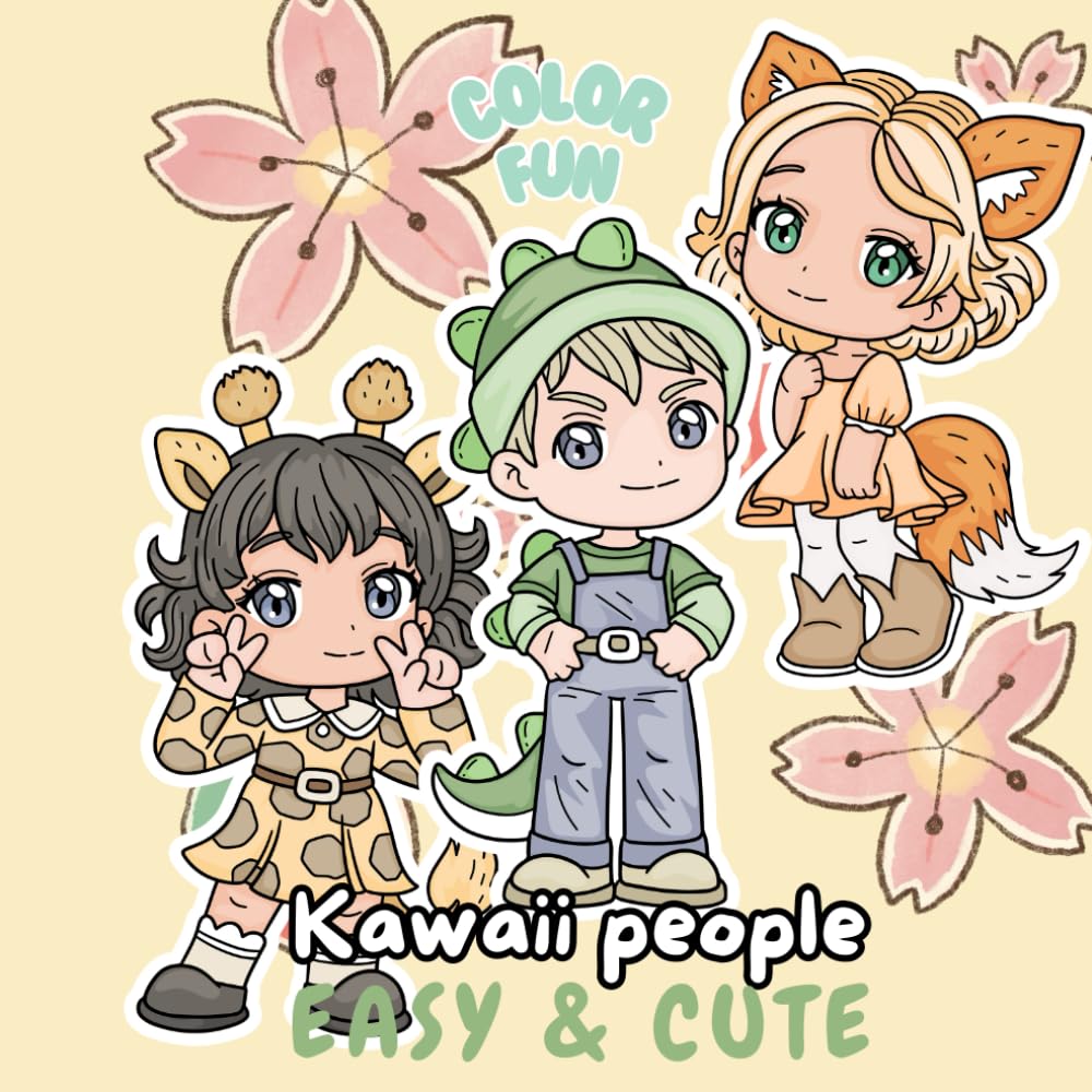 kawaii people cute coloring pages: schattige personages om te kleuren