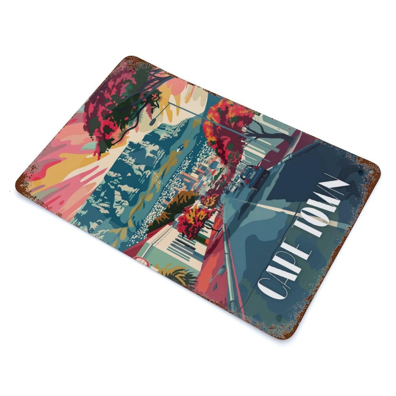 Vibrant Cape Town Streets Rusty Metal Tin Sign 11.8"x7.9", Ideal for Pub, Kitchen And Man Cave Decor