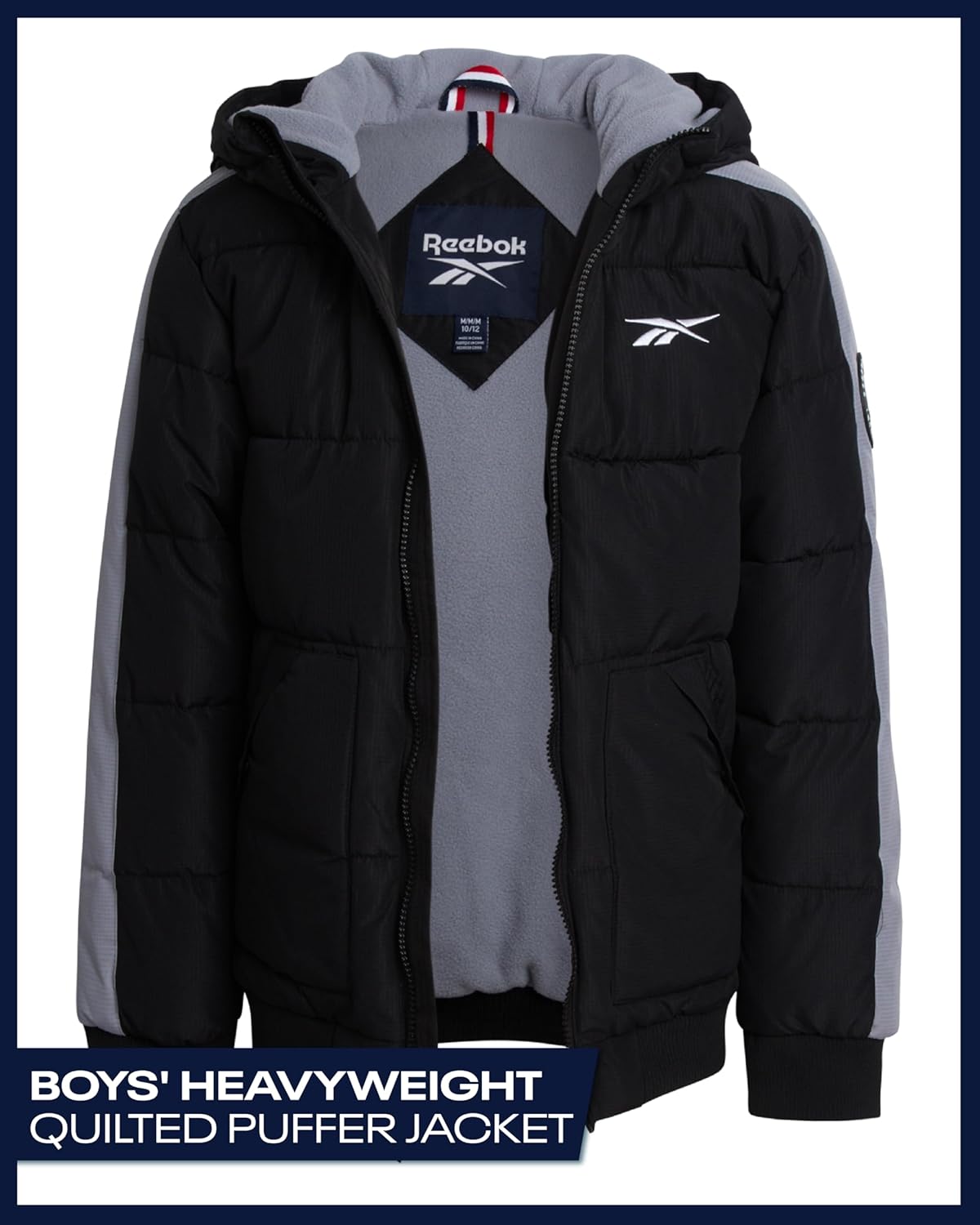 Reebok Boys Puffer Jacket - Heavyweight Insulated Zip Up Quilted Puffer Bomber Jacket - Weather Resistant Boys Winter Coat - Image 2