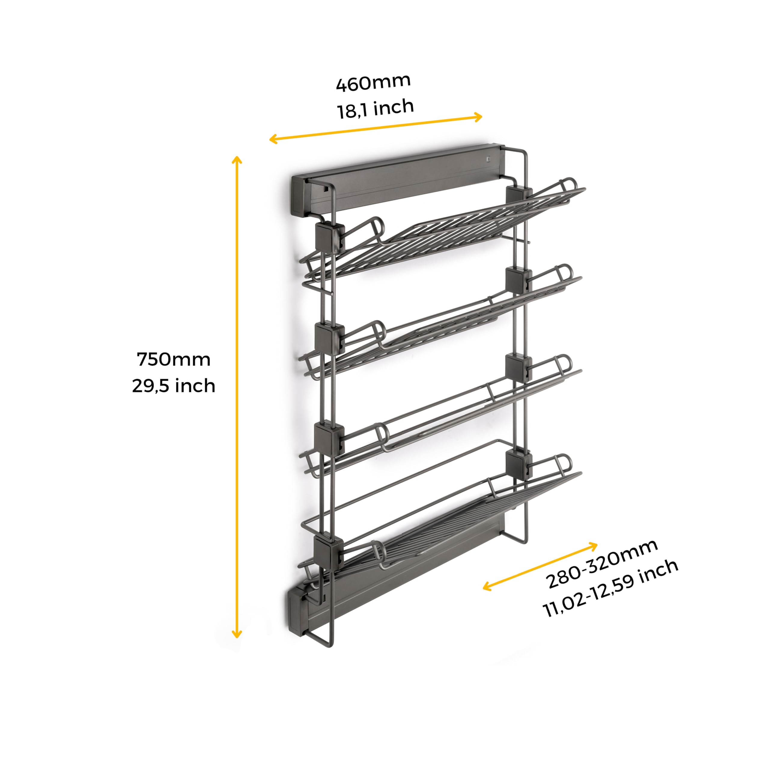 Emuca - Porte-Chaussures latéral Coulissant pour placards et Dressing Quartz, Gauche, Acier, Titane