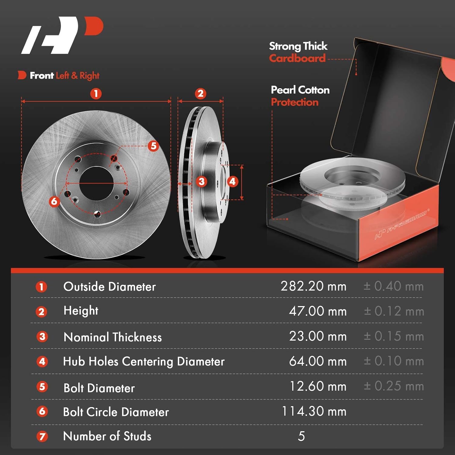 A-Premium 11.10 in (282mm) Front Vented Disc Brake Rotors + Ceramic Pads Kit Compatible with Honda and Acura Models - Accord 03-12/14-17, Civic 13-18, CR-V 02-04, Element 03-11, ILX 14-15, CR-Z 16
