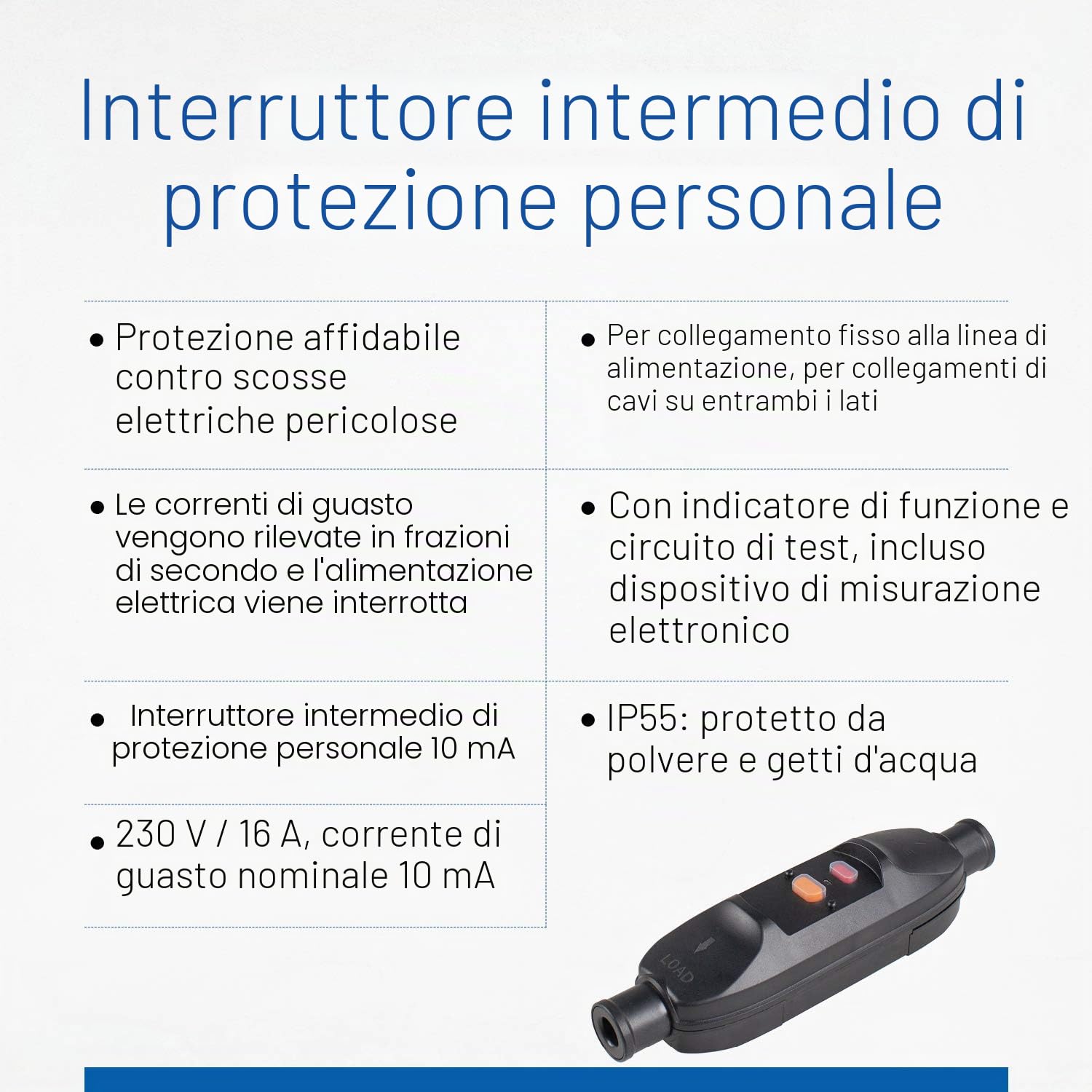 as - Schwabe PRCD Interruttore intermedio di protezione personale 10 mA - 230V/16A - adatto per uso esterno - per il collegamento dei cavi su entrambi i lati - IP66, 45221