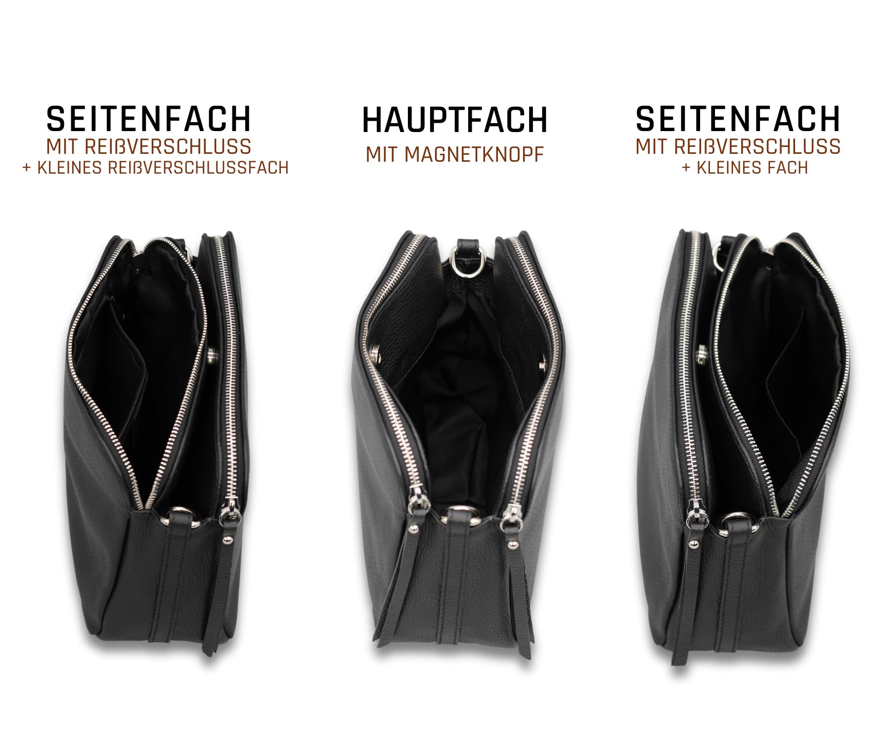 Adel Bags MARA Damen Umhängetasche Echtleder Handgefertigt Crossbody Bag | Damen Schultertasche mit Ledergurt & gemustertem Riemen, Echtes Leder, 5 Fächer, Wasserabweisend, Made in Italy