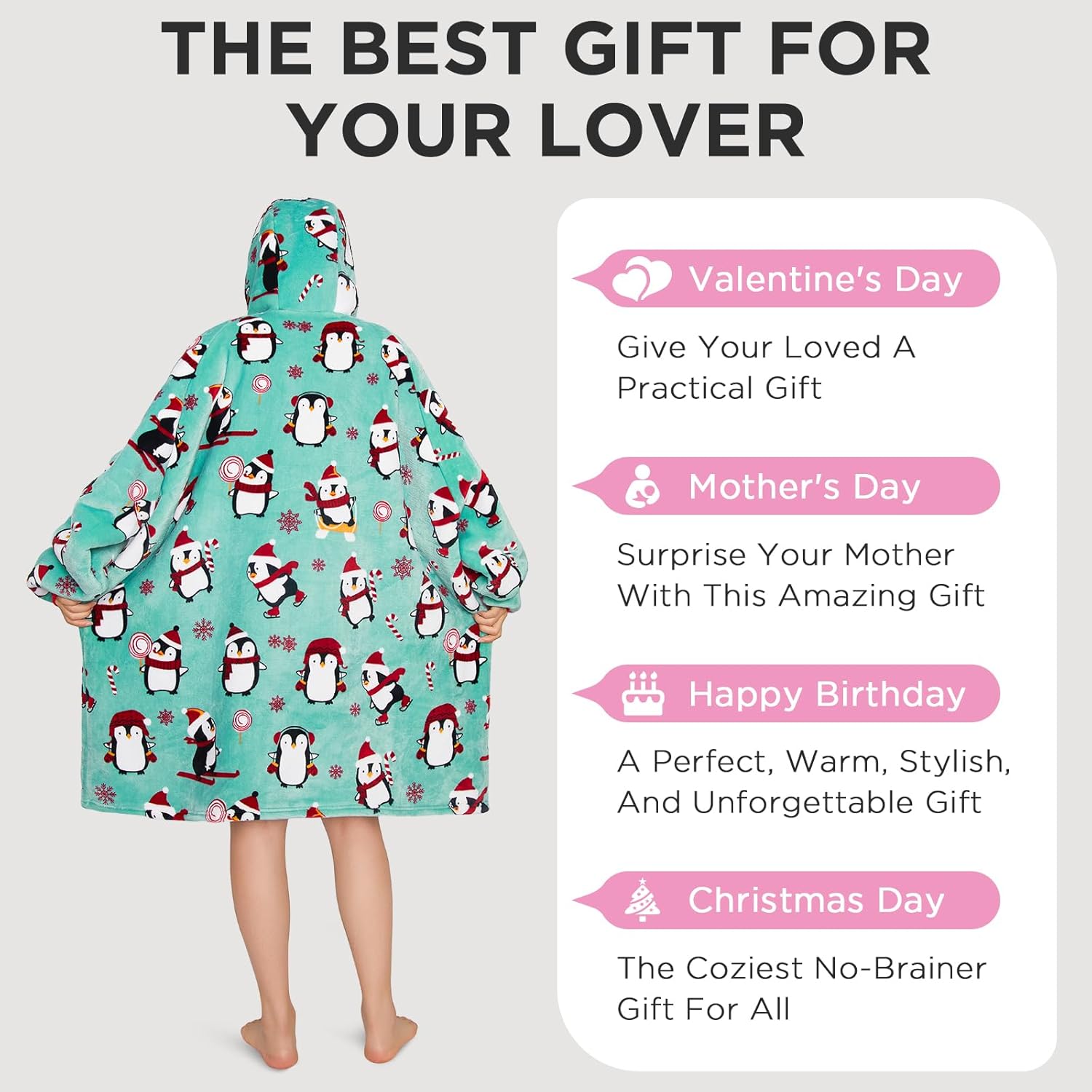 OLAOLA Wearable Blanket Hoodie for Adults, Oversized Fluffy Hooded Blanket Thick Sweatshirt with Pockets - Image 7