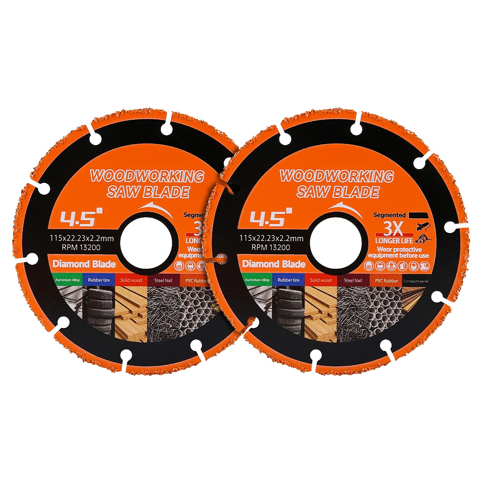LOZLIN 2-Pack 4.5" Diamond Woodworking Saw Blades - Nail-Embedded Hardwood Cutting Discs for Angle Grinders, Circular Tooth Design for Oak/Teak/PVC/