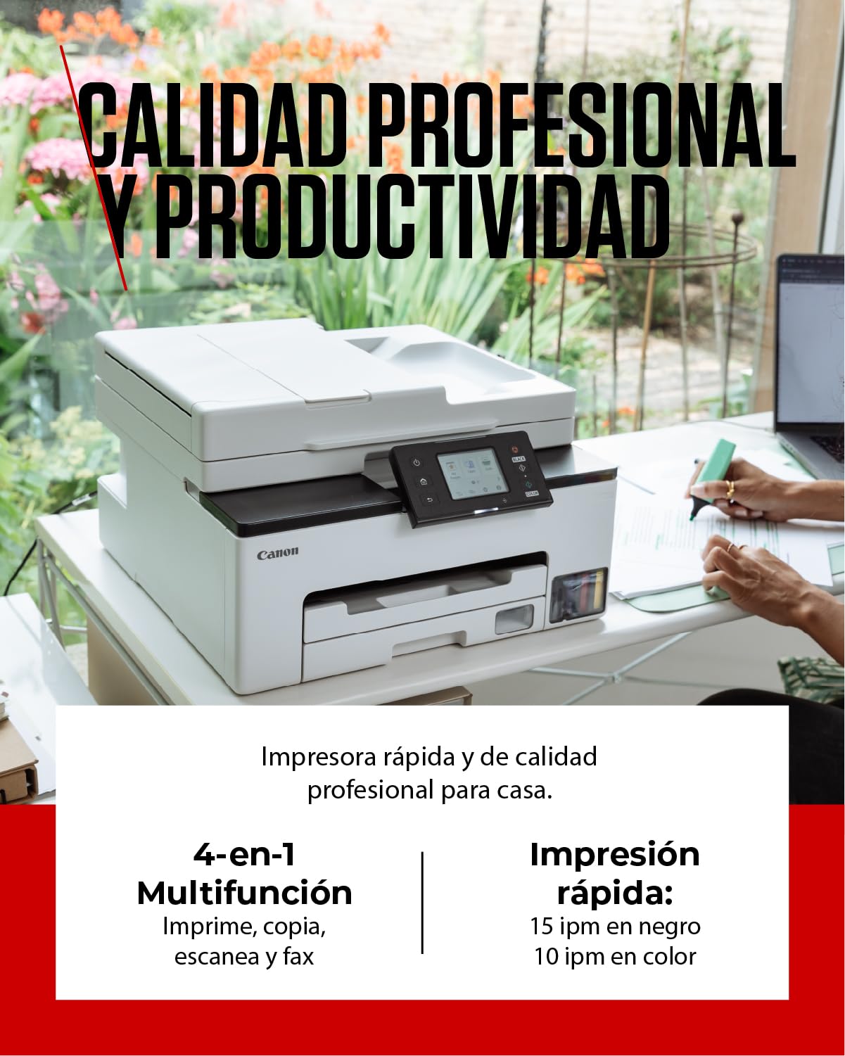 Canon MAXIFY GX2051 – Impresora MegaTank a Color, Copiadora, Escáner y Fax A4 | Hogar y Oficina | Conexión Wi-Fi, Ethernet y USB | Inyección de Tinta | Incluye 6 Botellas de Tinta