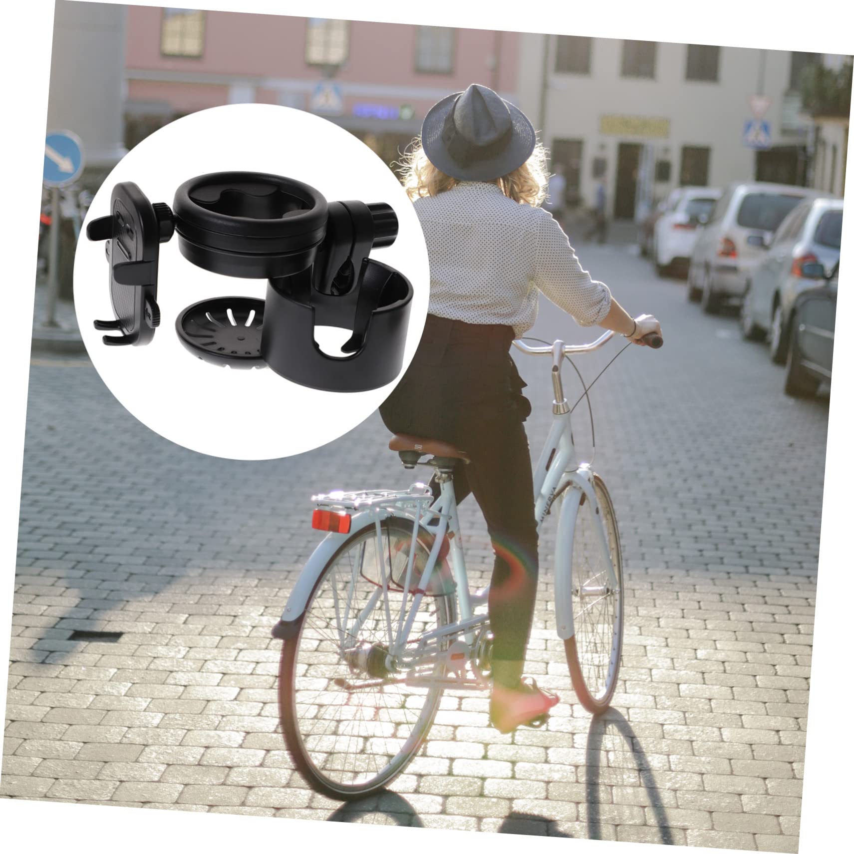 BESPORTBLE Portabicchiere per Passeggino con Portatelefono, Supporto per Bottiglia e Tazza, Plastica e Metallo, Nero