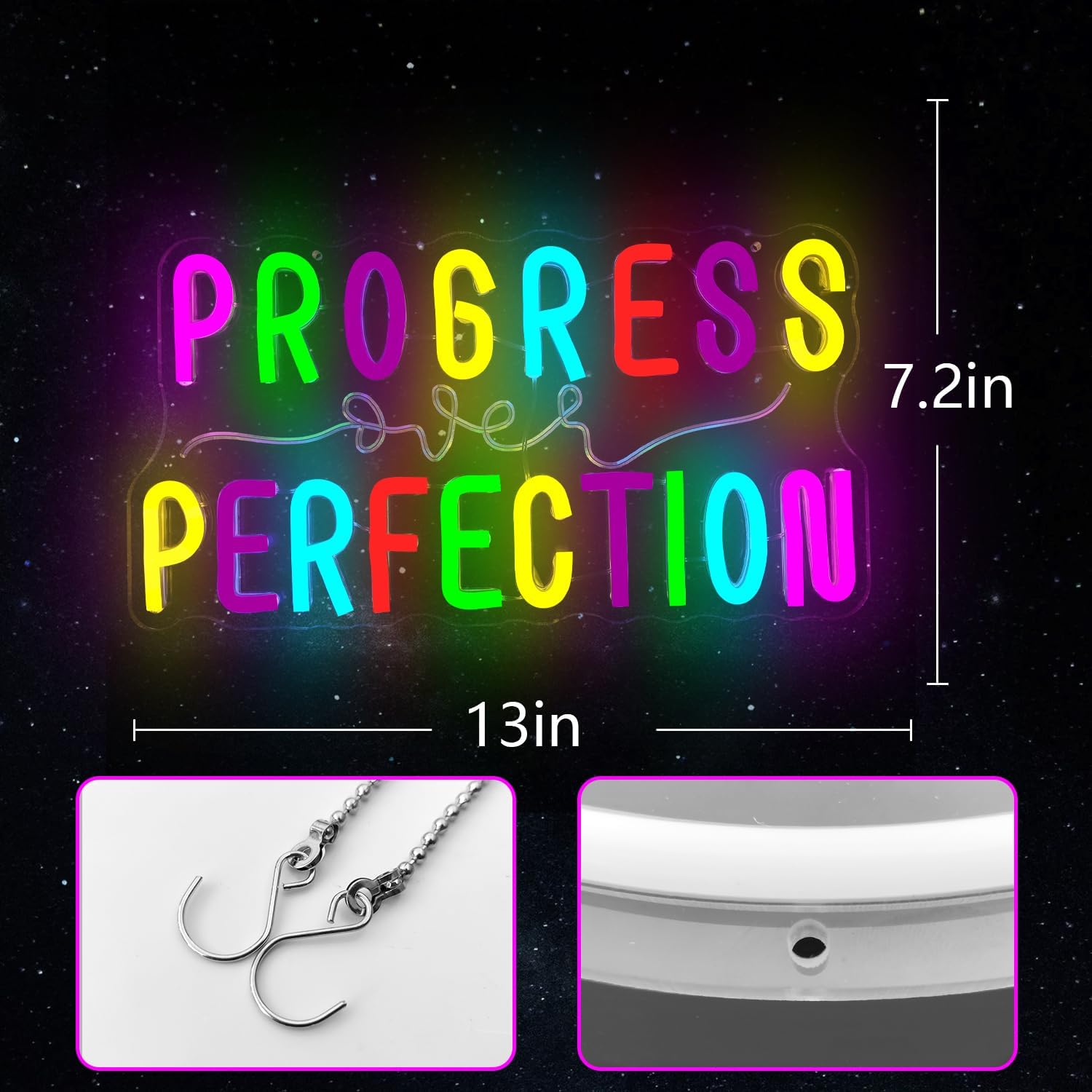Progress Over Perfection Neon Sign Dimmable Classroom Wall Decor Led Progress Over Perfection Wall Art Neon Light, Kids Motivational Neon Sign for Classroom, Bedroom, Inspirational Wall Decoration Gift