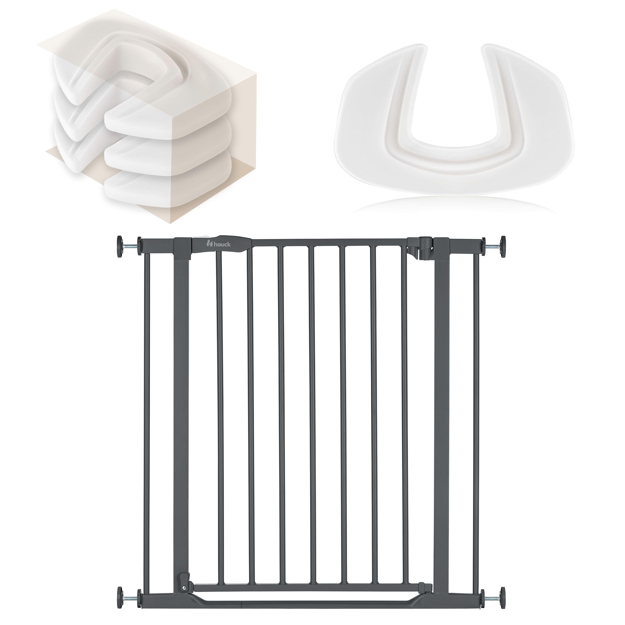 hauck Lot Barriere de Securite Enfant Clear Step (Largeur 75 à 80 cm) Sans Percage, Seuil Ultra Plat, Ouverture Bilatèrale à 1 Main - 3x Bloque Porte Bébé, Gris Foncé