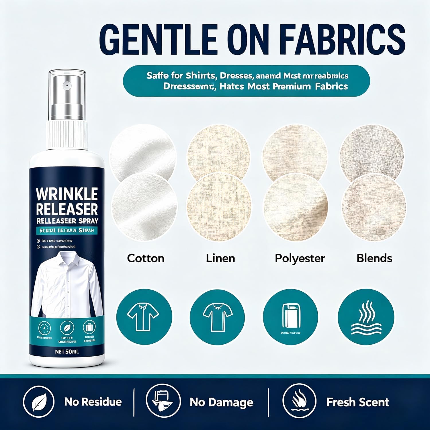 Instant Wrinkle Releaser Spray Travel Size, Travel-Ready Clothes Wrinkle Release Spray Smooths Creases in Seconds, No Iron Static-Free Fresh Fabric Wrinkle Remover Wrinkle Releaser Spray, 50ml 2PCS