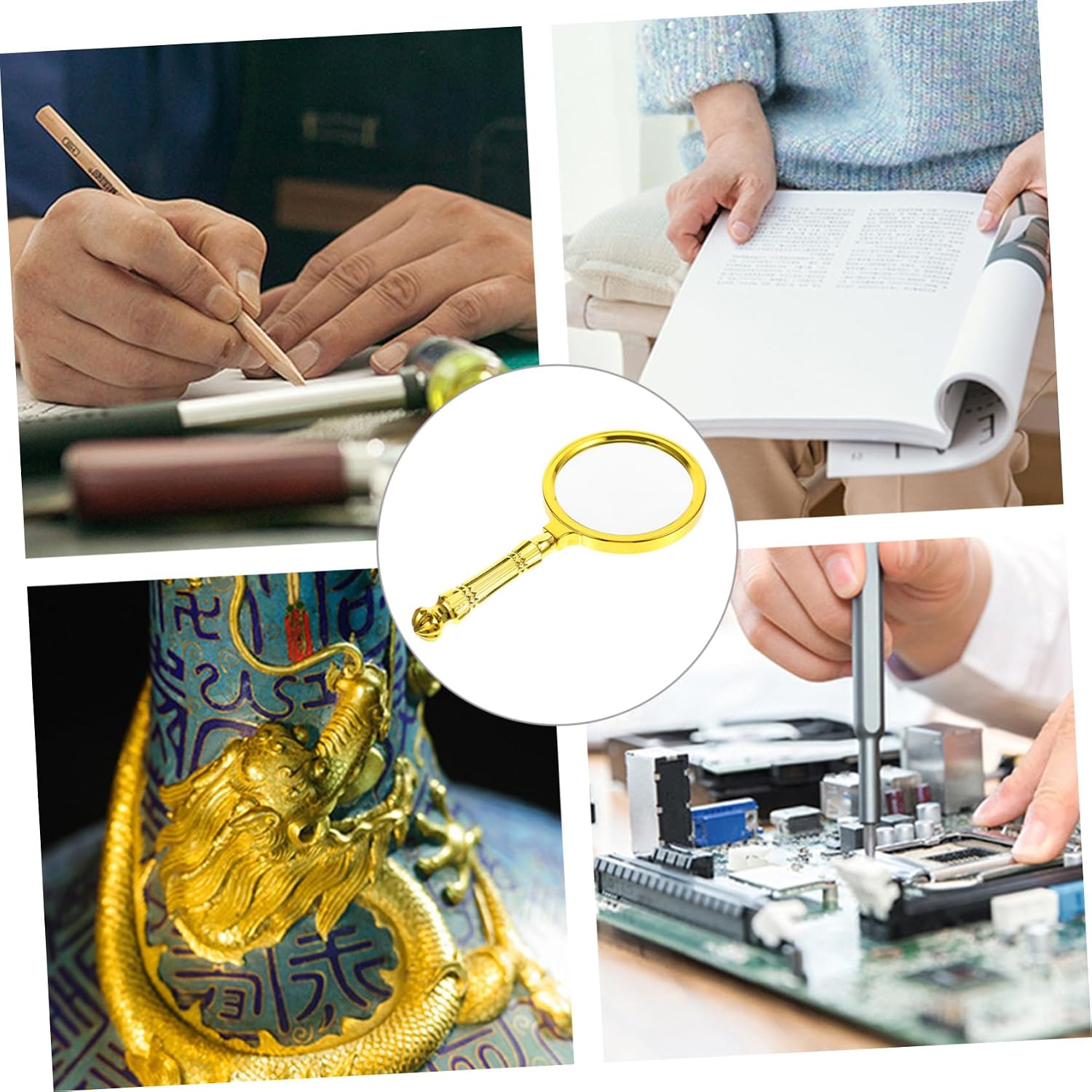 Gold Plated Magnifying Glass Portable Magnifying Lens Metal Glass Hand Held Detective Kit Golden