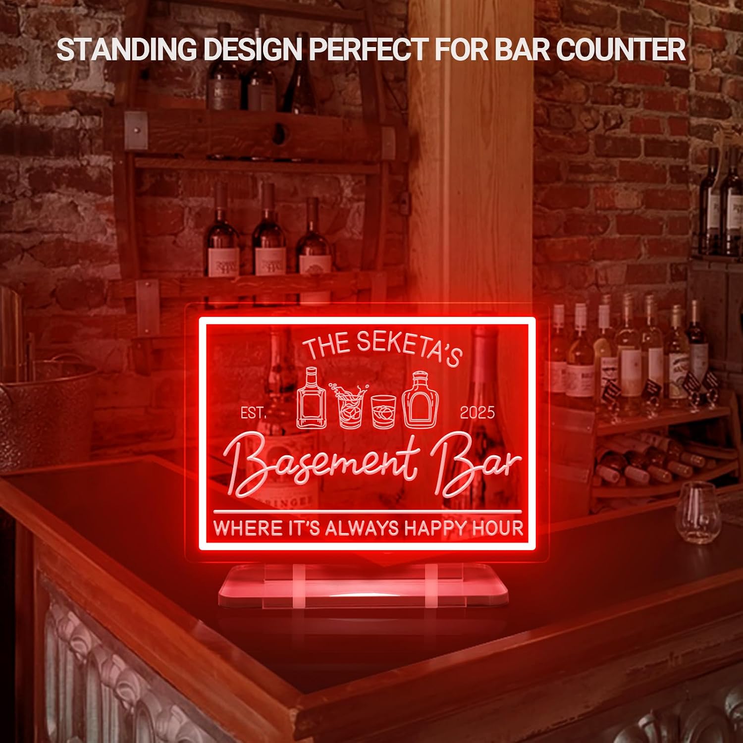 Custom Basemen Bar Neon Sign for Wall Decor, Personalized LED Neon Whiskey Bar Sign, Dimmable Customized Light Up Signs for Man Cave Home Pub Tavern Bistro Business, Men Dad Father's Day Gifts