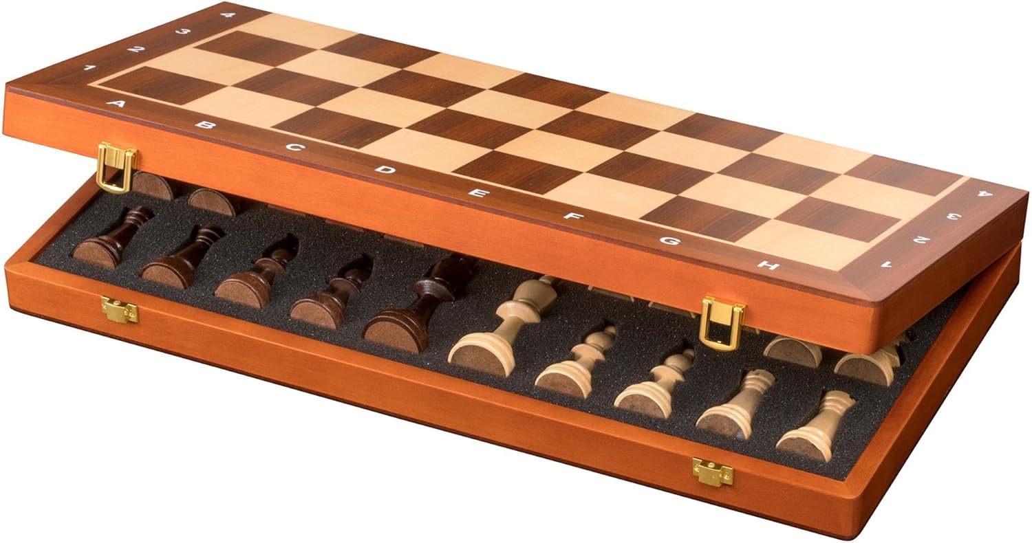 Philos Deluxe Wooden Chess Set with Folding Board and Pieces (475mm Board, 90mm King)