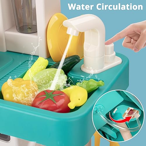 Miniatura 3 de Juego de cocina para niños, neblina rociadora con más de 50 piezas de accesorios para niños pequeños, juego de cocina de juguete interactivo para