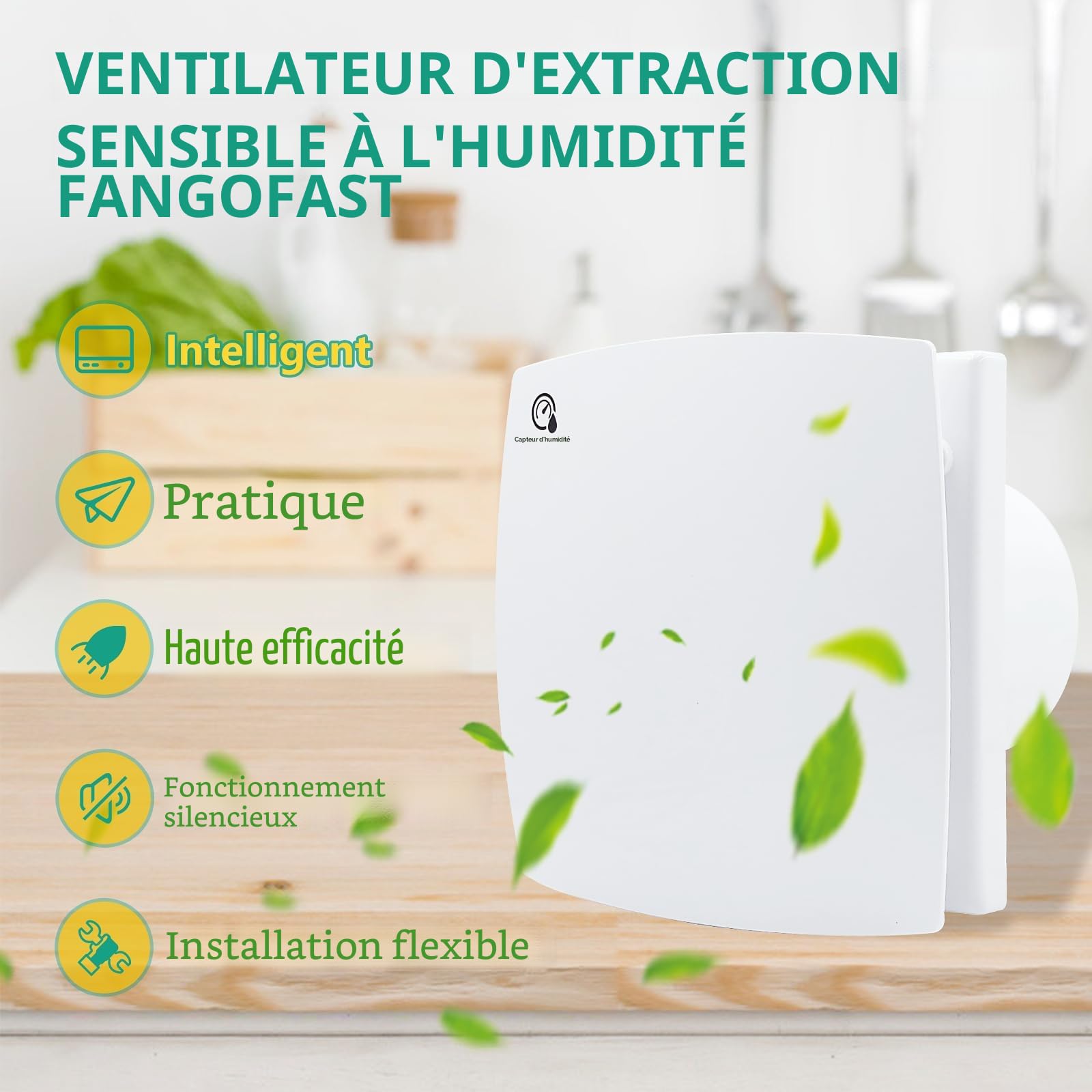FanGoFast 100mm Ventilateur de Salle de Bain, Extracteur d'Air avec Minuterie Réglable et Humidistat, Design Silencieux avec Clapet Anti Retour pour Montage Mural Plafond Fenêtres