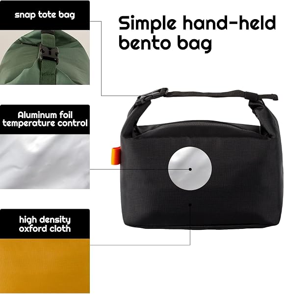 SUOXU Borsa termica termica per il pranzo, a prova di perdite, per adulti e bambini, grande capacità, resistente all'acqua, per lavoro, scuola, picnic e viaggi (nero) - 4