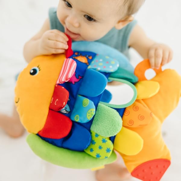 Melissa & Doug K’s Kids, Flip Fish Stuffed Animal, Soft Baby Book, Multi-Textured Squeaking & Crinkling Infant Sensory Toys for Babies with Baby Mirror, Tummy Time Toys for Infants Ages 0–9 Months - 2