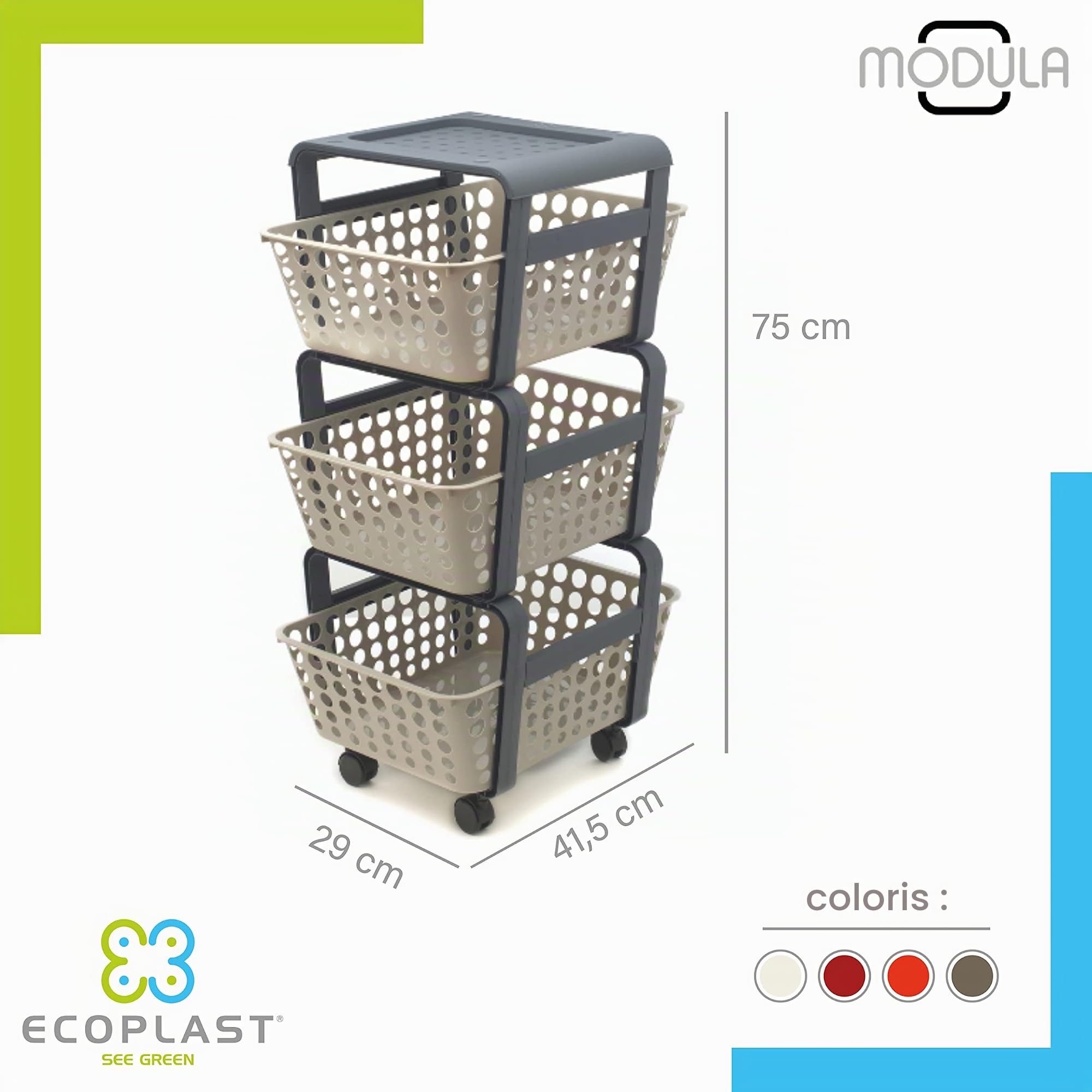 Ecoplast Chariot d'appoint en Plastique avec roulettes MODULA Ghiaccio