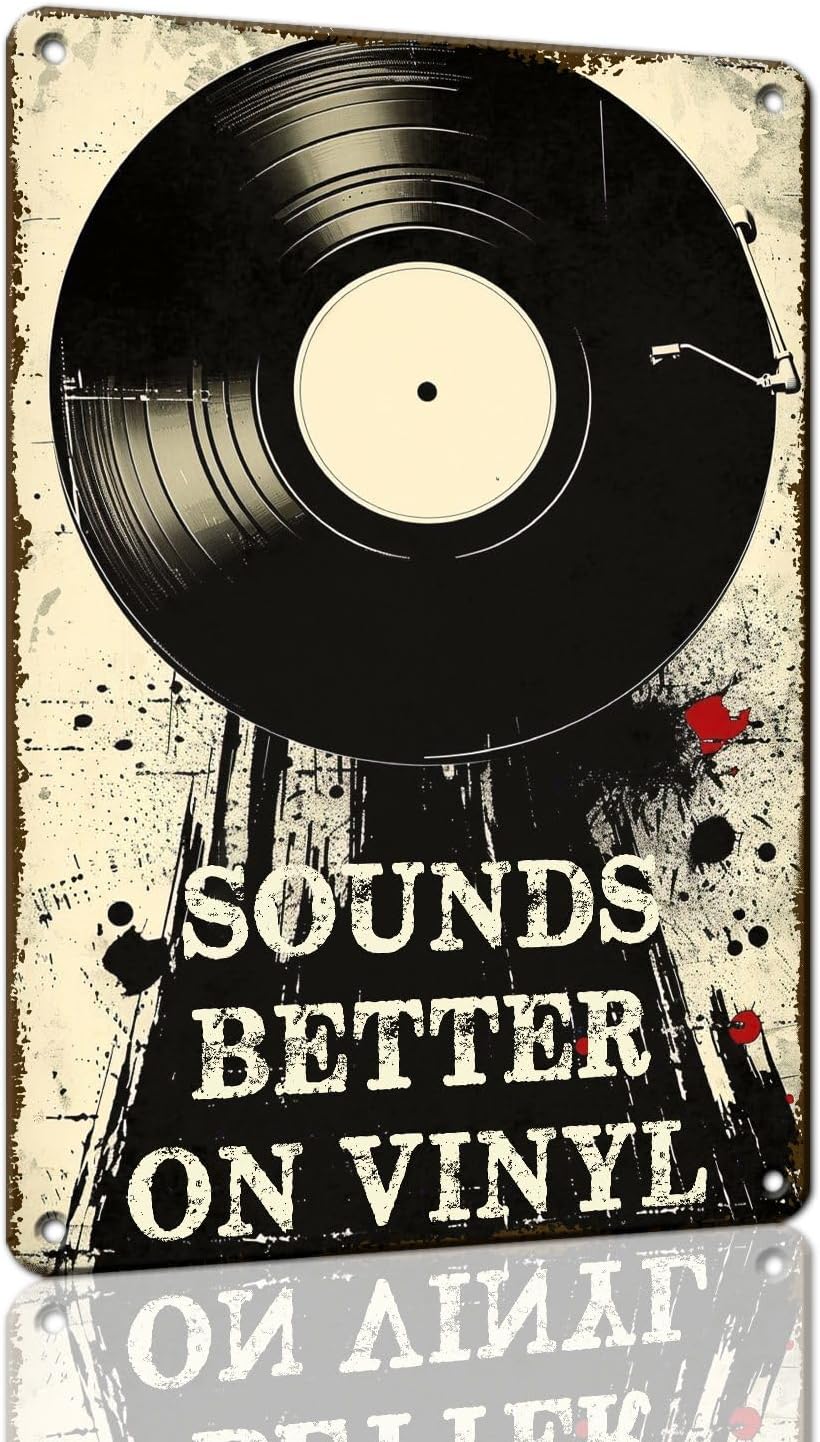 Vintage Vinyl Record Metal Signs Music Wall Decor Sounds Better on Vinyl Signs Retro Posters for Home Living Room Bedroom Cafe Bar 8x12inch