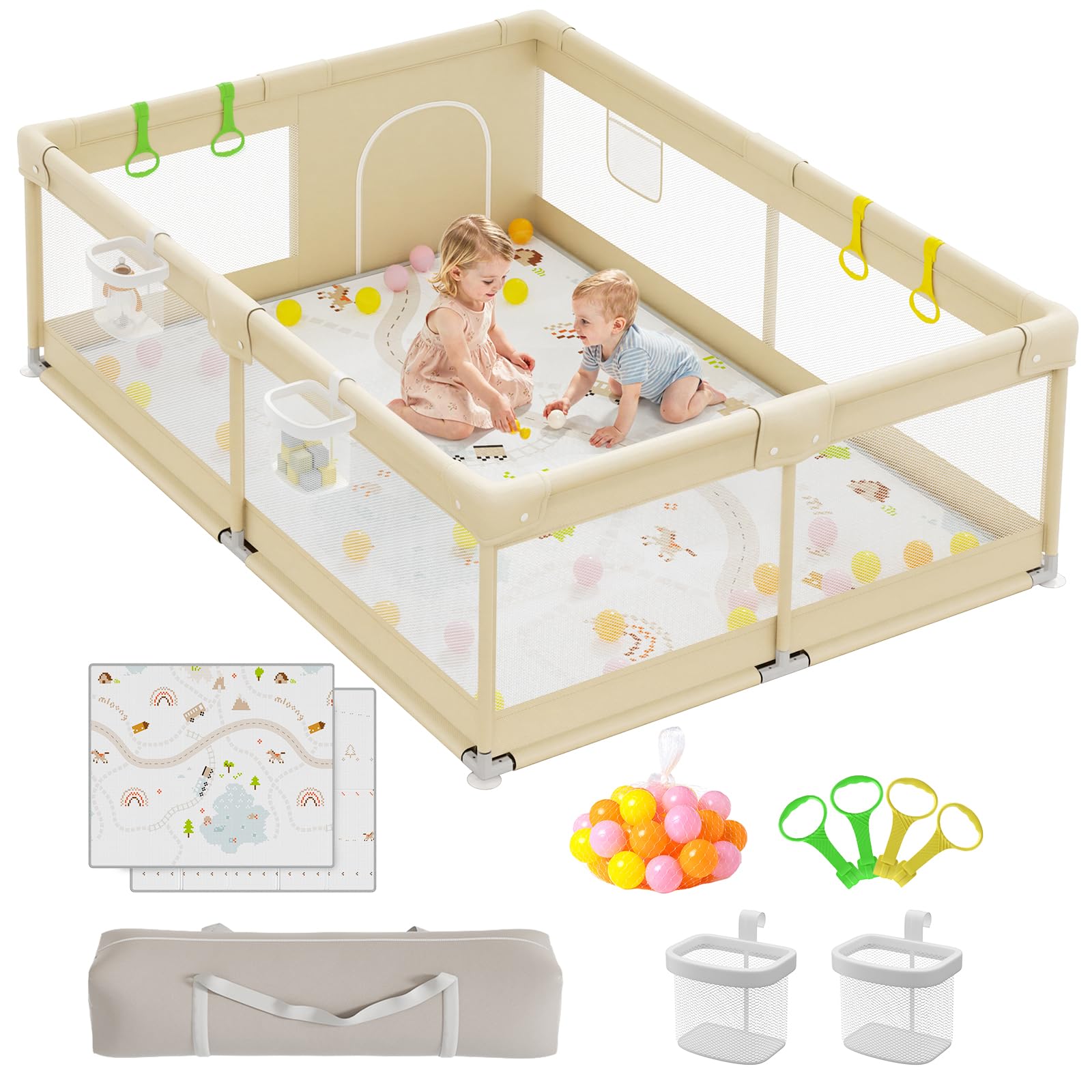 Parc bébé XXL avec tapis 150x180 cm pour jouer en toute sécurité