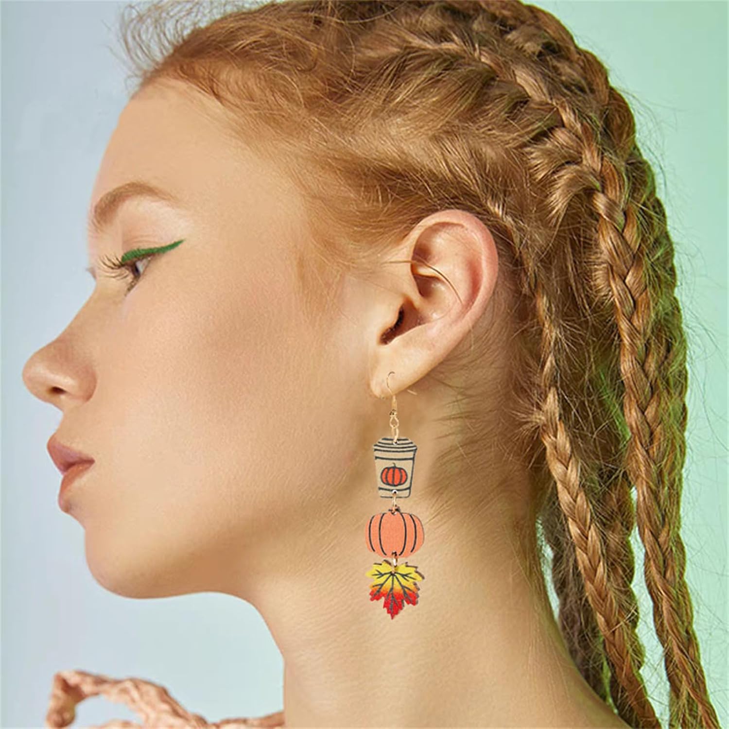 coadipress Cute Thanksgiving Turkey Pumpkin Maple Leaf Dangle Earrings for Women Lightweight Holiday Dangle Earrings Thanksgiving Fall Wooden Earrings - Image 4