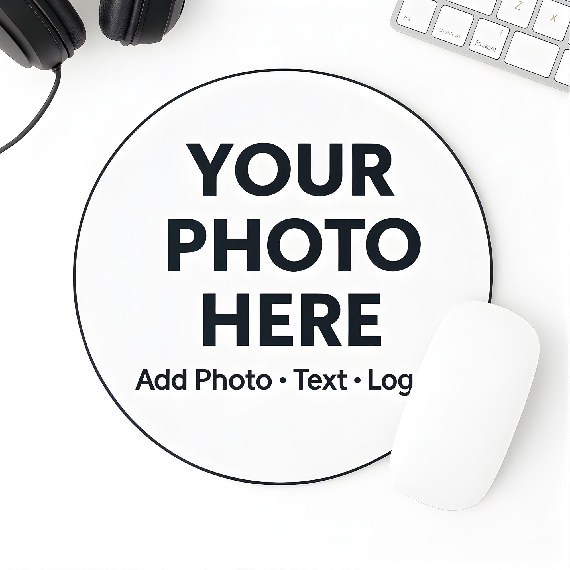 Personalized Mouse Pad – Add Your Photo, Text, Logo or Artwork | Custom Square, Rectangle or Round Mousepads | Smooth 1/4-Inch Neoprene Desk Mat for Office, Home & Gaming (Round)