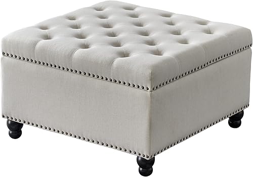 Miniatura 8 de Banco otomano de almacenamiento cuadrado, mesa de centro otomana, mesa de centro de gran tamaño, banco otomano con almacenamiento para sala de estar