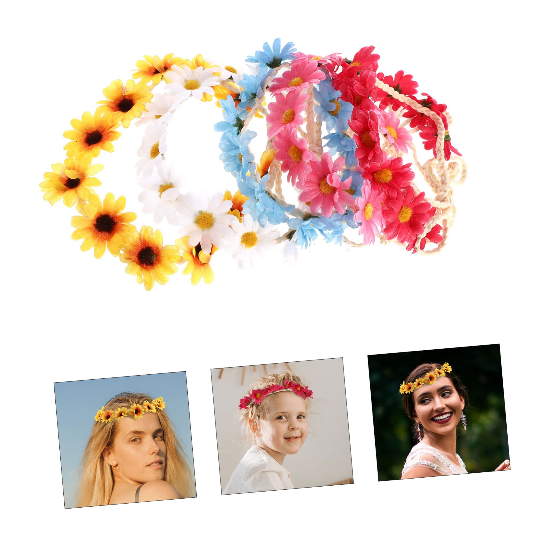 FRCOLOR 15 Pièces Accessoire De Cheveux Fleur De Marguerite Couronnes Pour Femmes Bandeaux De Yoga Pour Femmes Bandeau De Tournesol Fleuriste Turban En Tissu Halo Plage Bord De Mer