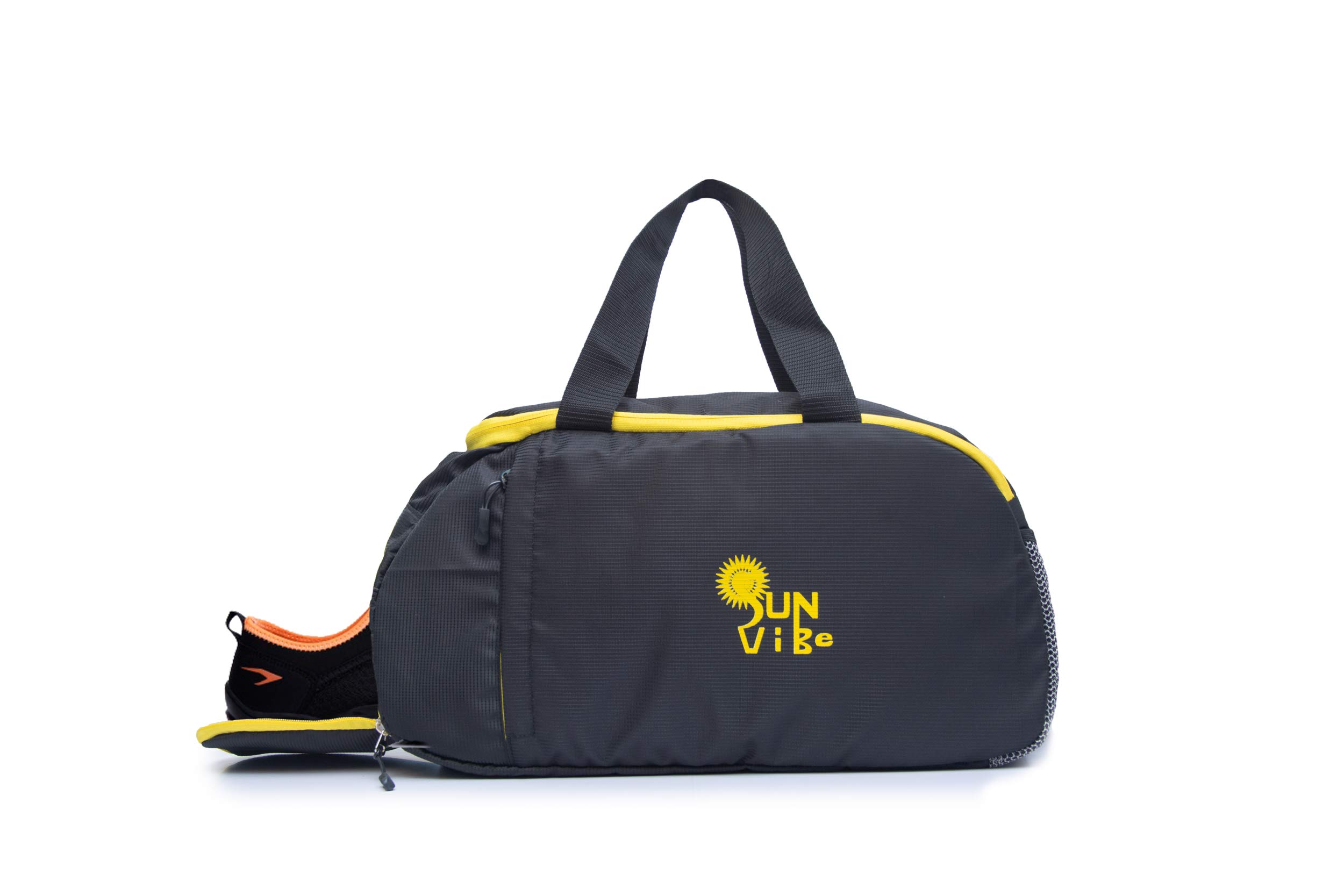 Sunvibe Polyester Gym Bag/Travel Duffel with Shoe Compartment (Black)
