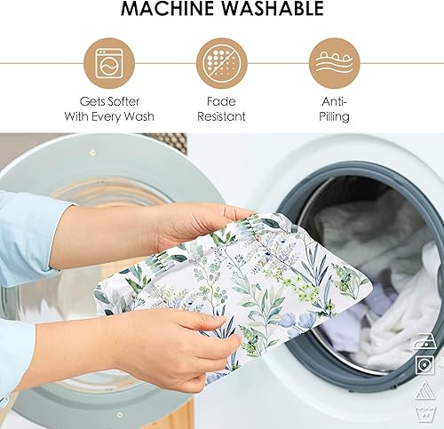 Miniatura 6 de YIYEA Sábana bajera de tamaño matrimonial con funda de almohada, estampado de plantas, sábana bajera de microfibra cepillada de 1800 hilos, tamaño
