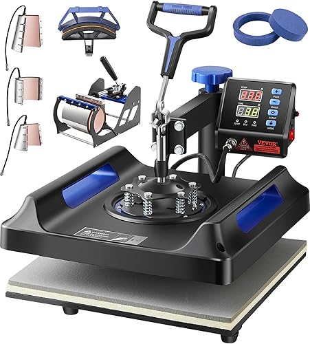 VEVOR Máquina de prensa de calor 8 en 1, prensa de calor de 15 x 15 pulgadas, máquina de impresión de camisetas oscilantes, control digital,
