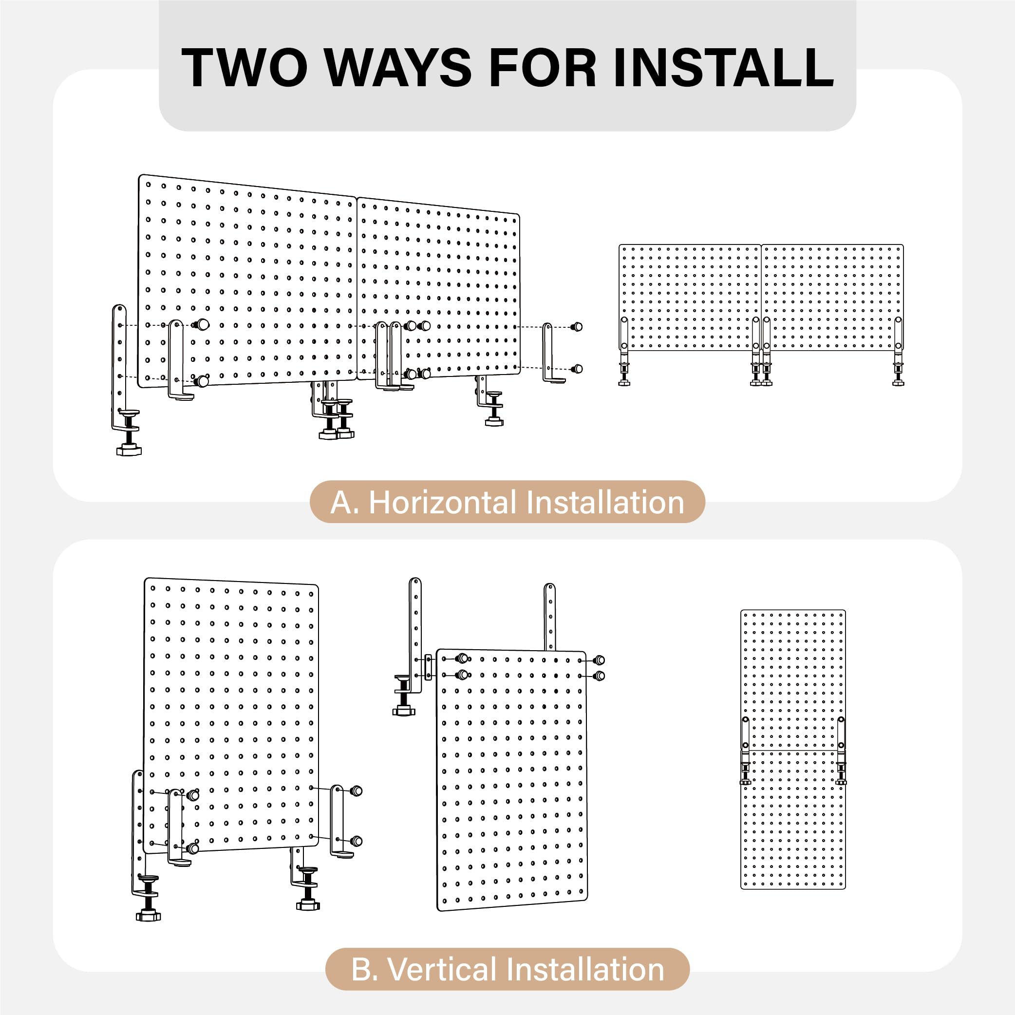 HUHOLE 81,3 x 30,5 cm Klemmbrett für den Schreibtisch, komplettes Set | Sichtschutz und Organizer aus Metall ohne Bohren, mit Zubehör für Heimbüro, Gaming-Setup, Kabel und Zubehör