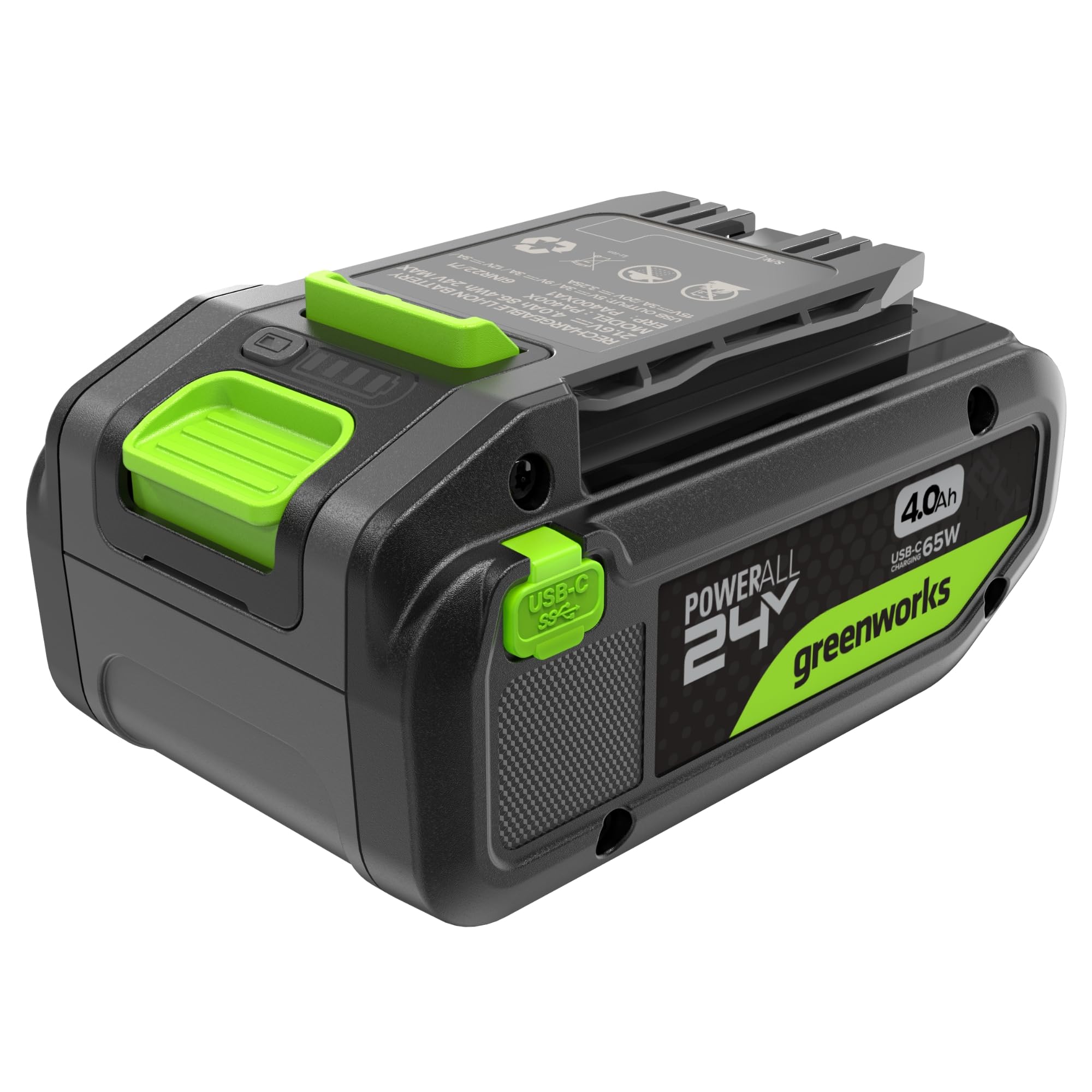 Greenworks Batería 24V de 4Ah con USB-C de Alta Potencia, Compatible con Más de 200 Herramientas Greenworks de 24 V, Garantía de 2 Años - PA400X