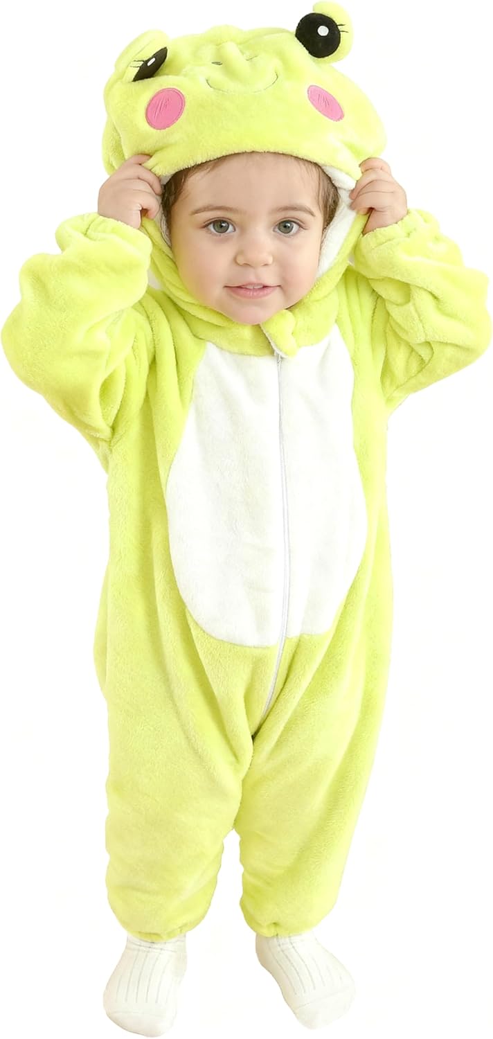 DarkCom Unisex Baby Frog Costume Animal Onesie Toddler Hooded Romper Halloween Kids' Christmas Pajamas