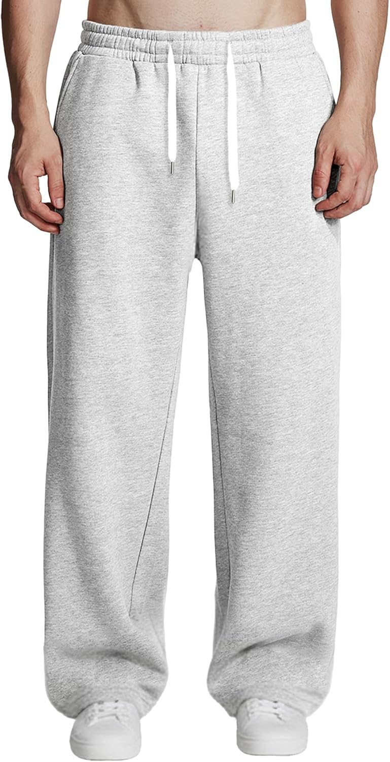 Susclude Mens Fleece Lined Baggy Sweatpants Wide Leg Mediumweight Comfy Lounge Slacks Loose Fit Track Pants Spring