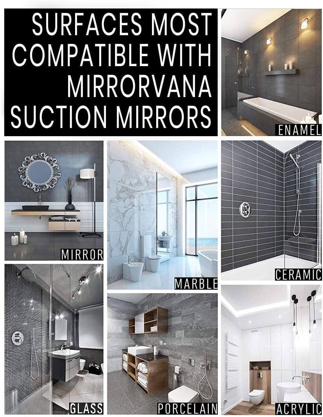 MIRRORVANA Dual Antifog Shower Mirror for Shaving - Shatterproof Mirror with Razor Holder, Upgraded Suction, 360° Swivel (8" Round, Black)
