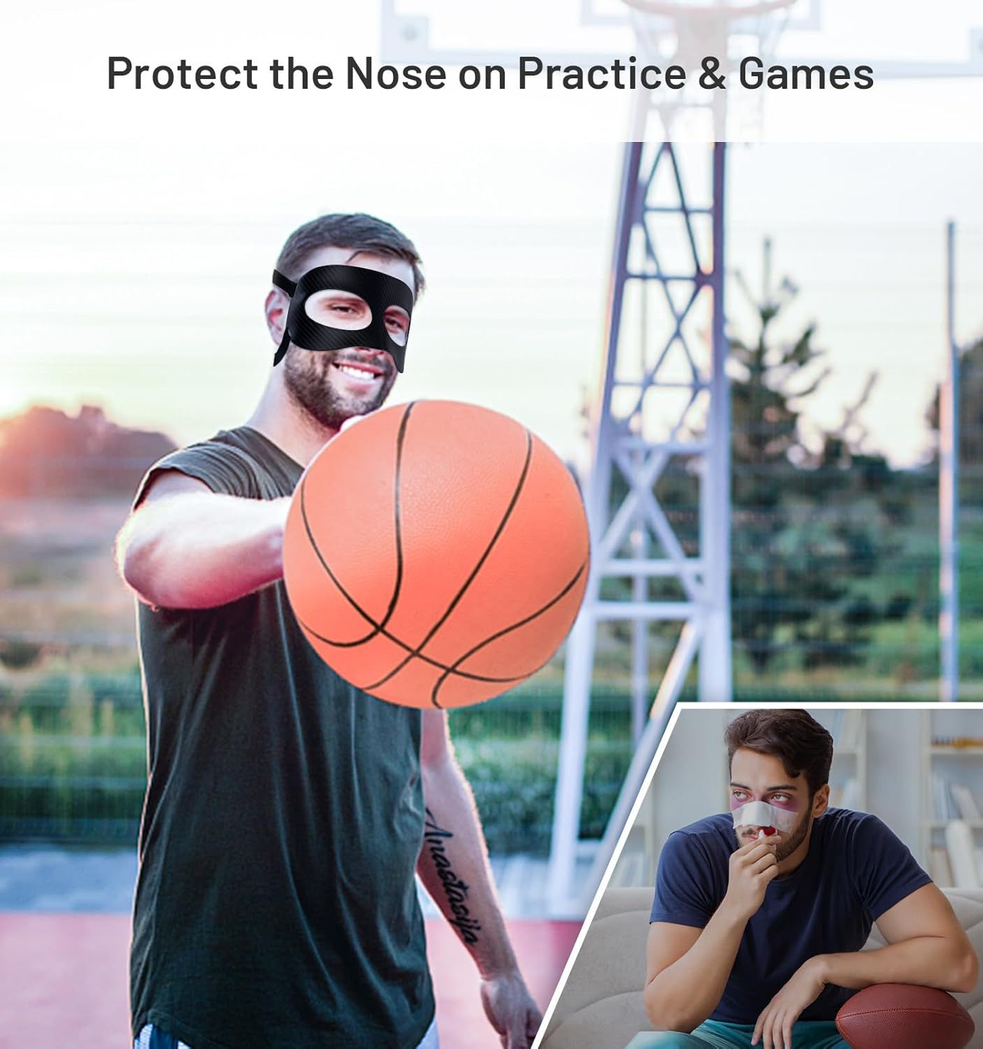 Sports Face Guard Nose Guard, FAKILO Lightweight Strong Adjustable Carbon Fiber Face Shield to Protect Nose for Teenagers Women Men