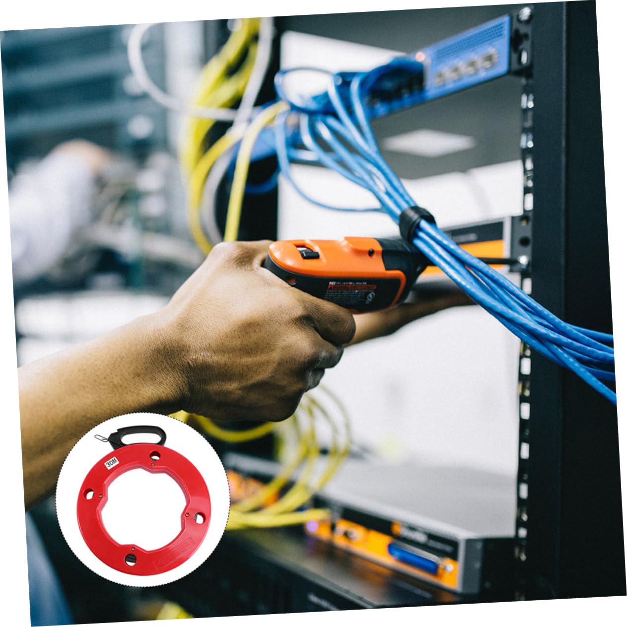Operitacx Roter Stahldraht Kabelzieher mit Abs Gehäuse Kabel Einziehhilfe für Diverse Elektrische Aufgaben und Installationen Leicht zu Bedienen