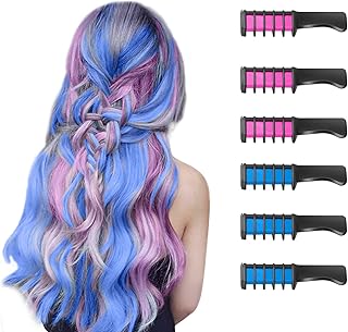 6 Piezas Hair Chalk Peine de Tiza para el Pelo para Niñas y Niños de Color Brillante Temporal para Niños Niñas Regalos Lavable Tinte para el Pelo para Cumpleaños Cosplay Fiesta(Azul + Rosa)