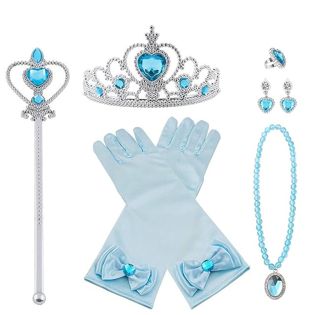 Vicloon Princesa Vestir Accesorios, 7 Pcs Azul Elsa Princesa Accesorios de disfraces, Regalo Conjunto de…
