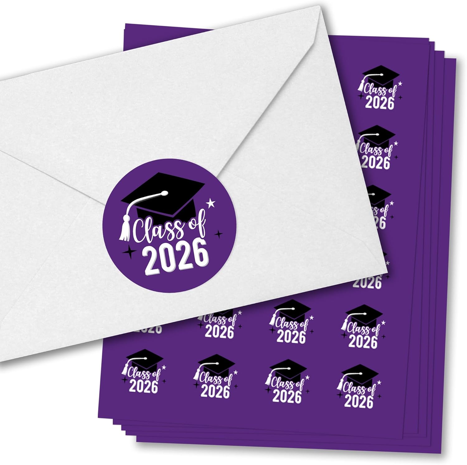 Big Dot of Happiness Class of 2026 Purple Grad Party Envelope Seal Stickers, Round Circle Stickers to Seal Invites & Thank You Cards, Graduation Envelope Seals - 120 Count (Purple)