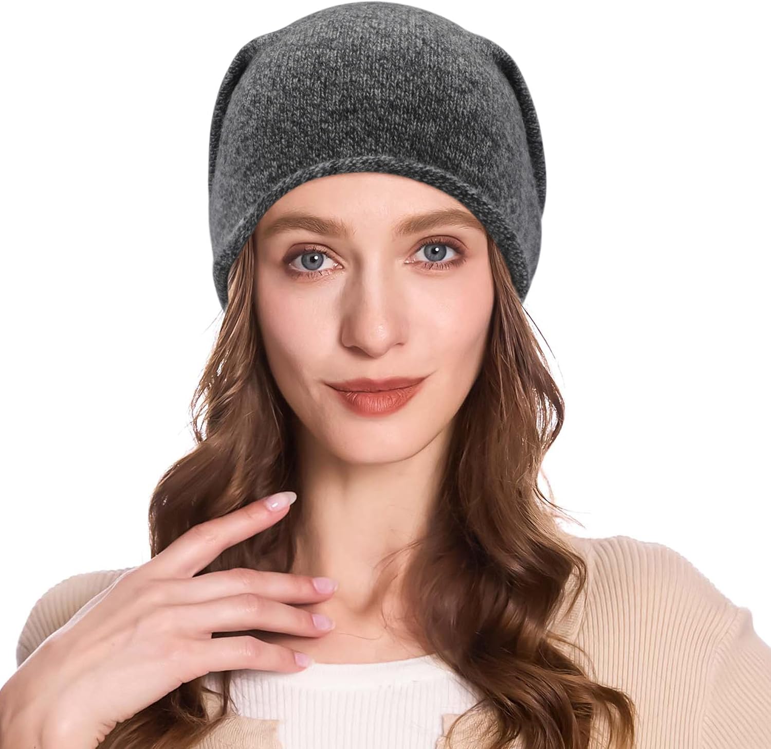 ZLYC Women Cashmere Blend Slouchy Beanie Hat Seamless Knit Winter Skull Cap