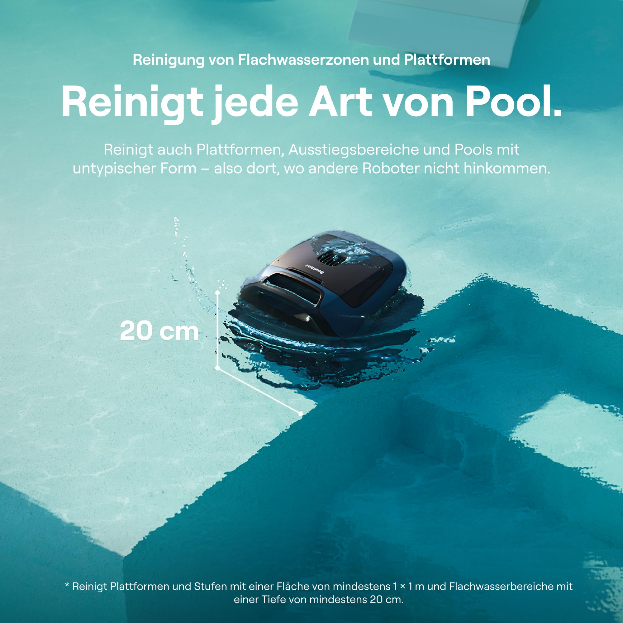 Beatbot Sora 30 Poolroboter Boden und Wand, Akku Poolsauger mit 25700 LPH Saugleistung, Poolreiniger mit smartes Parken an der Wasseroberfläche, 5 Stunden Laufzeit, 5 L Filterkorb, Tiefblau