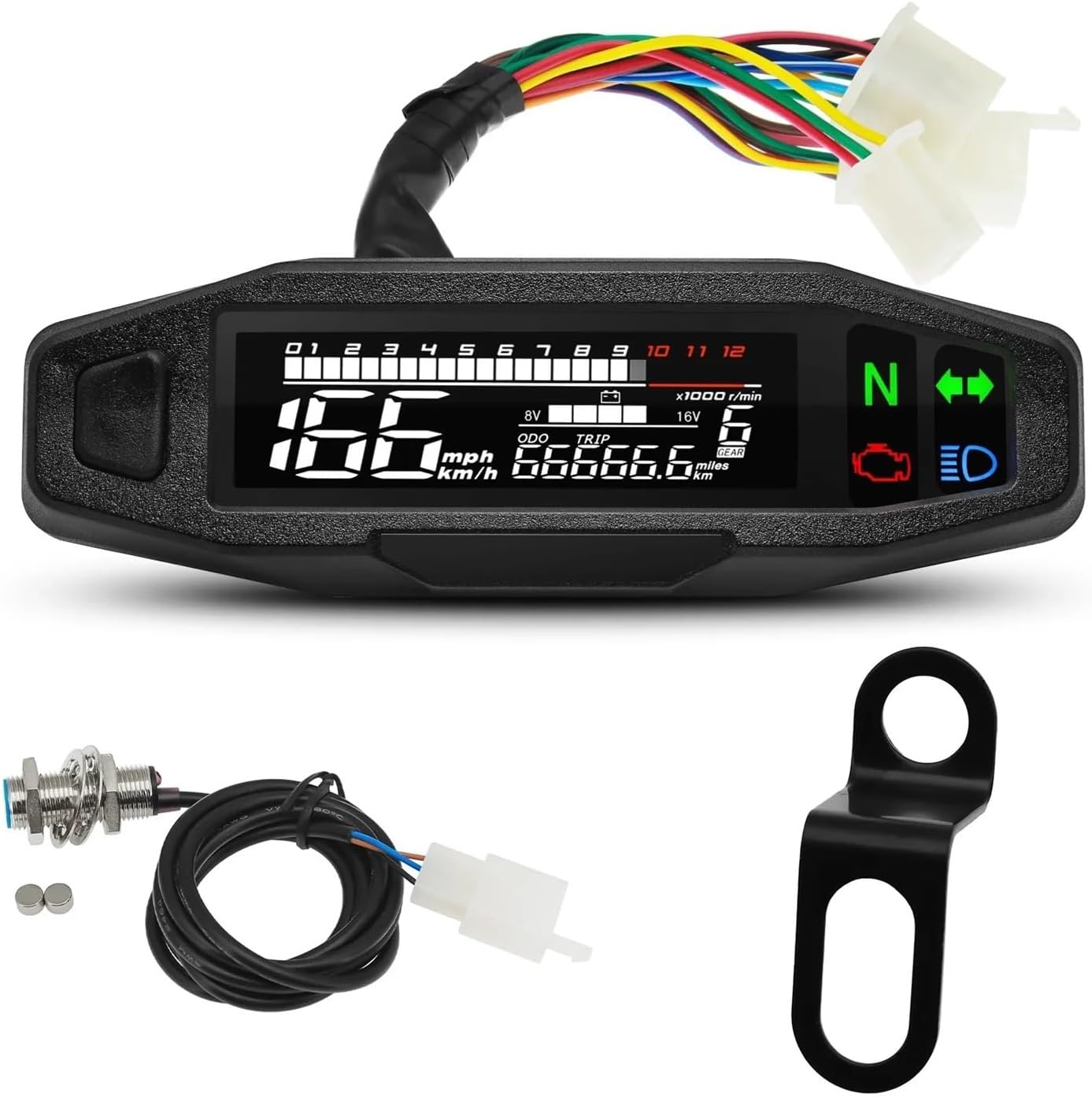 Motorcycle Speedometer Gauge Universal Motorcycle Tachometer Moto Dashboard Oil Gauge Tachometer Digital Meters Sensor Set Odometer for KR200
