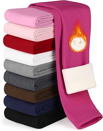 Aikuco Girls Fleece Lined Leggings Kids & Toddlers | Warm Thermal Winter Pants for Girls | 2-16 Years Rose Red