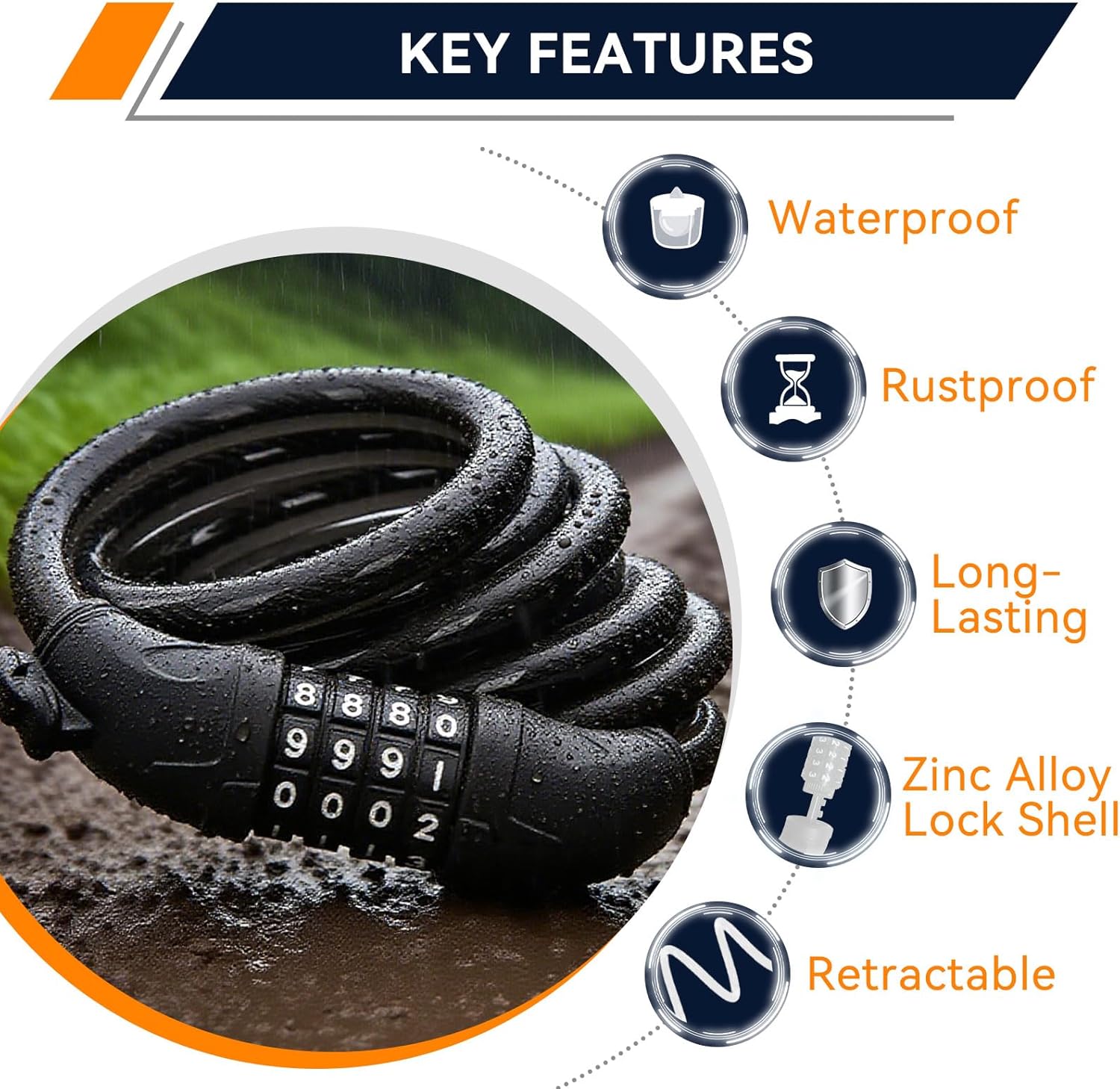 SEPOX® 12Pcs Pack 6FT Extra Long Cable Combination-Bike-Locks, 4 Digits Retractable Security Lock, 12mm Heavy-Duty Anti-Theft Anti-Rust Cable for Bicycle, Scooter, Gate,Outdoor Equipment, Weatherproof