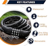 Vista 2 de SEPOX® 4Pcs Pack 6FT Extra Long Cable Combination Bike Locks, 4 Digits Retractable Security Lock, 12mm Heavy Duty Anti-Theft Cable for Bicycle